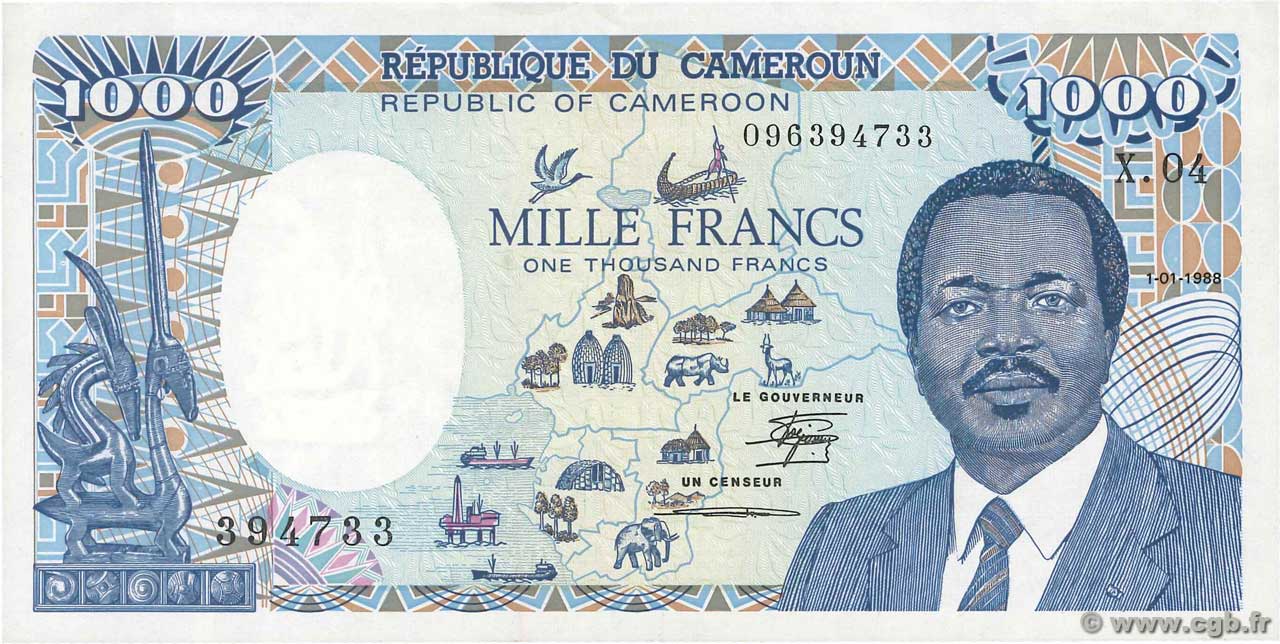 1000 Francs type 1985 modifié CAMEROUN  1988 A.164c pr.SUP