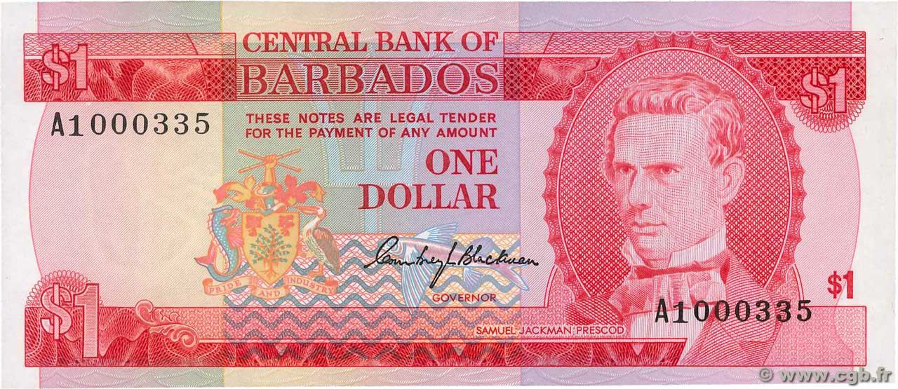 1 Dollar BARBADOS  1973 P.29a fST+