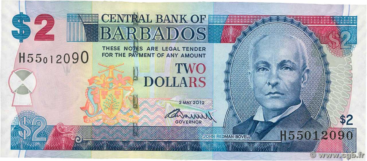 2 Dollars BARBADOS  2012 P.66c UNC-