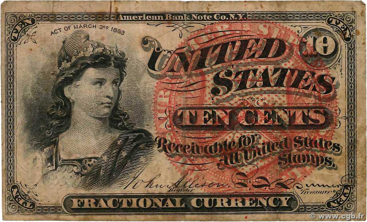 10 Cents ÉTATS-UNIS D AMÉRIQUE  1863 P.115a TB