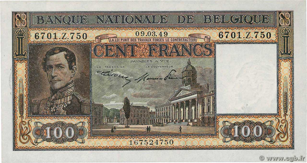 100 Francs BÉLGICA  1949 P.126 EBC+
