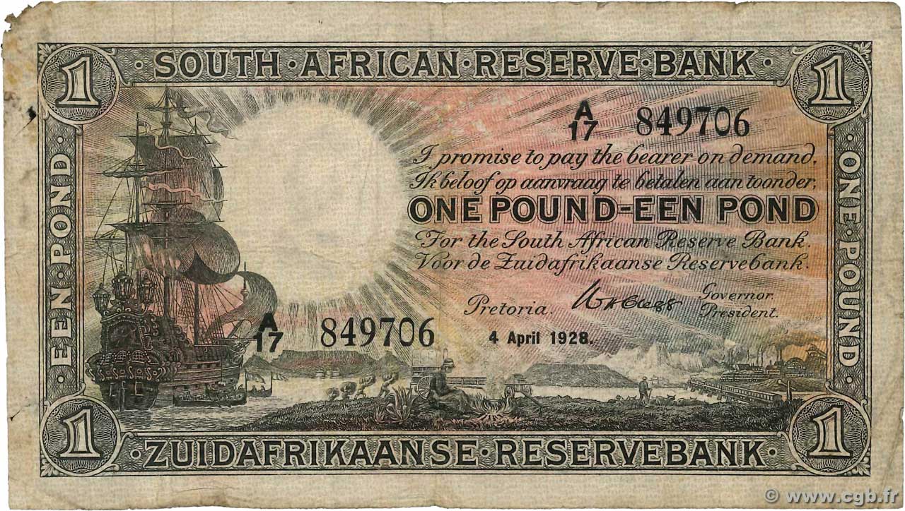 1 Pound SOUTH AFRICA  1928 P.080 G