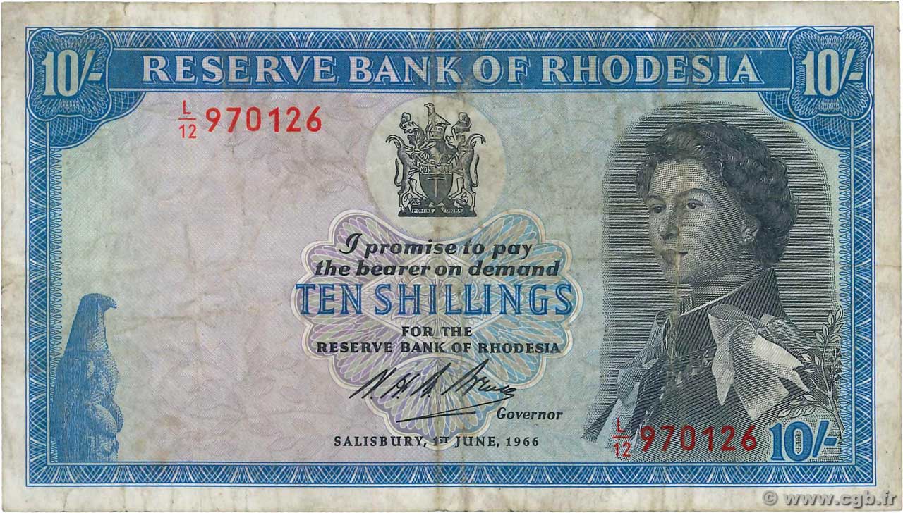 10 Shillings RHODÉSIE  1966 P.27a TB