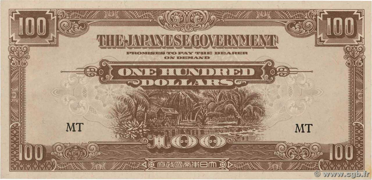 100 dollars MALAYA  1944 P.M08b UNC