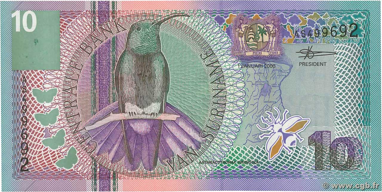 10 Gulden SURINAM  2000 P.147 UNC
