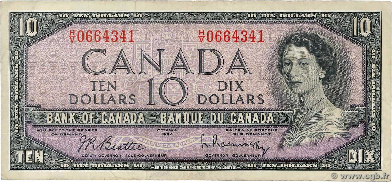 10 Dollars KANADA  1954 P.079b SS