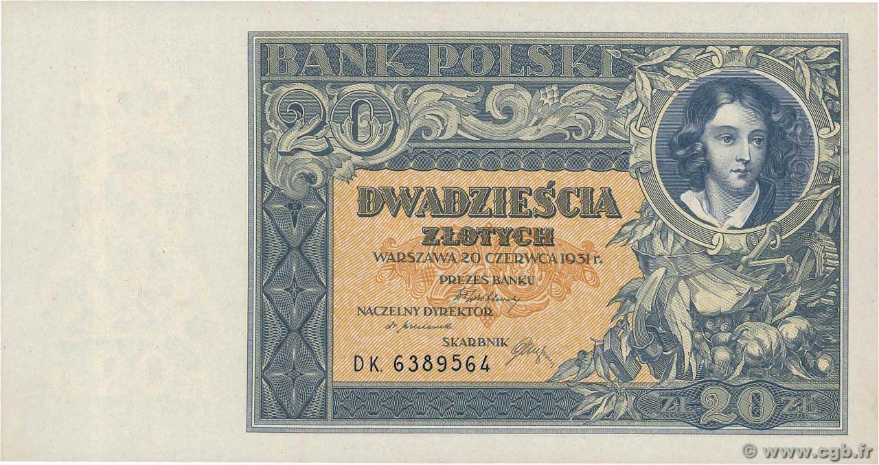 20 Zlotych POLOGNE  1931 P.073 pr.NEUF