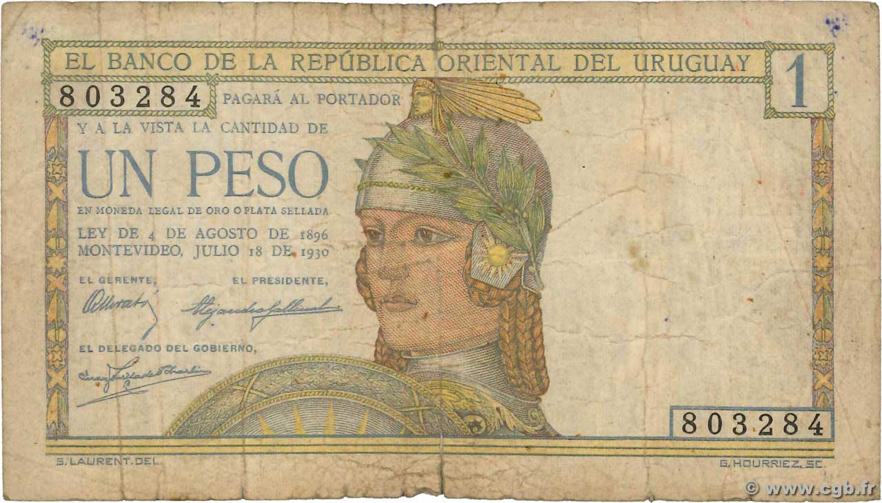 1 Peso URUGUAY  1930 P.017a G
