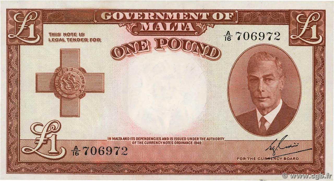 1 Pound MALTA  1951 P.22a AU