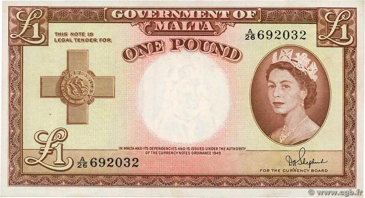 1 Pound MALTE  1954 P.24b VZ