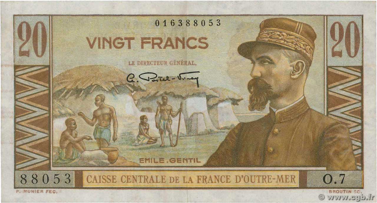 20 Francs Émile Gentil AFRIQUE ÉQUATORIALE FRANÇAISE  1946 P.22 EBC