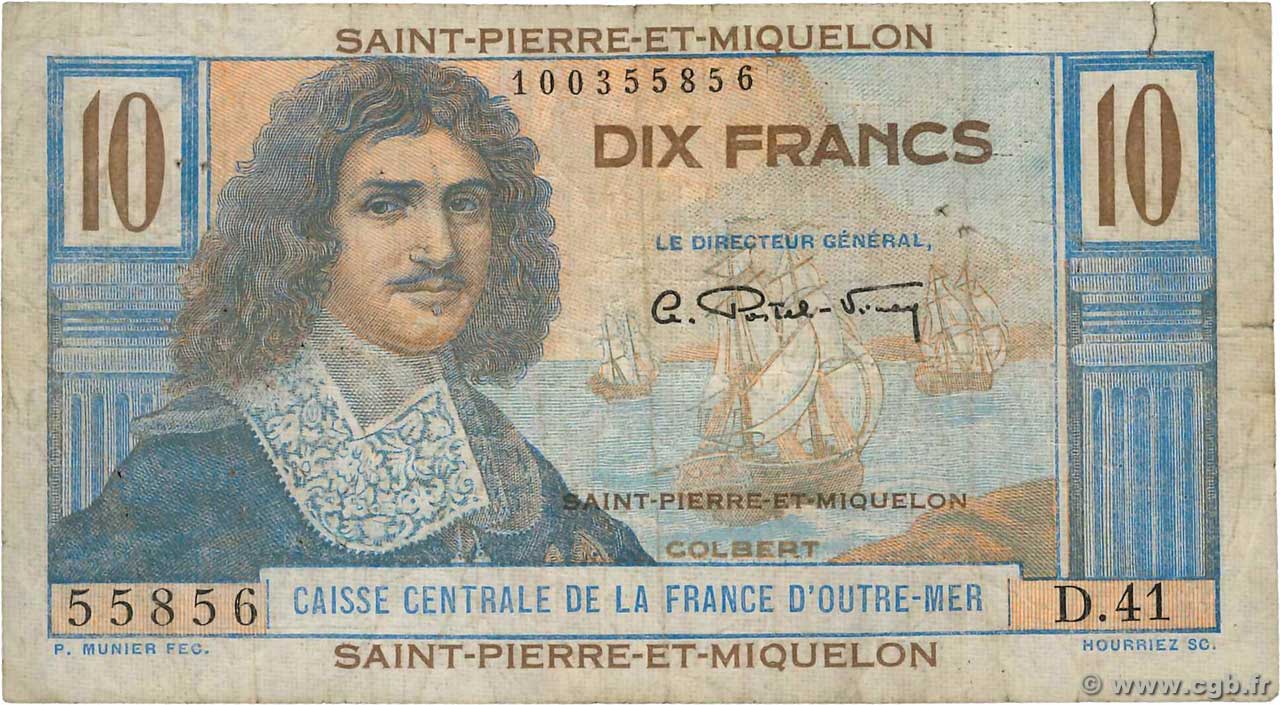 10 Francs Colbert SAINT PIERRE ET MIQUELON  1946 P.23 pr.TB