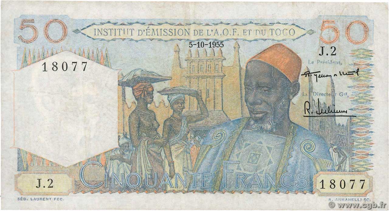 50 Francs FRENCH WEST AFRICA  1955 P.44 MB