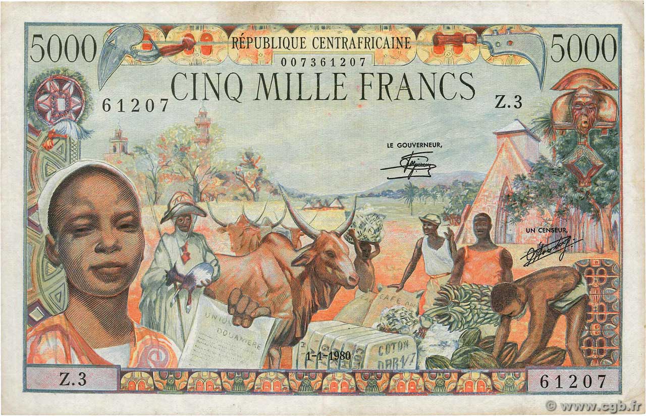 5000 Francs ZENTRALAFRIKANISCHE REPUBLIK  1980 P.11 SS