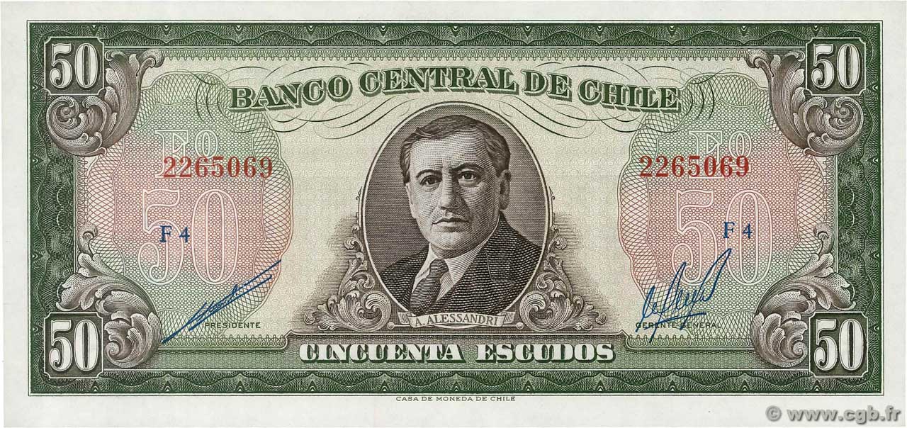 50 Escudos CHILE  1964 P.140b UNC