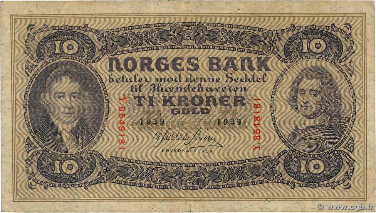 10 Kroner NORVÈGE  1939 P.08c BC