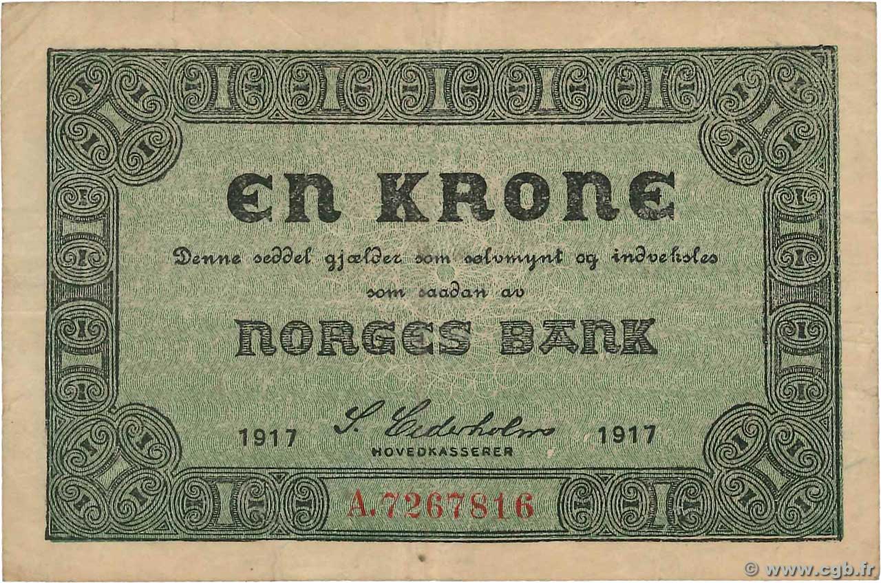1 Krone NORVÈGE  1917 P.13a MB