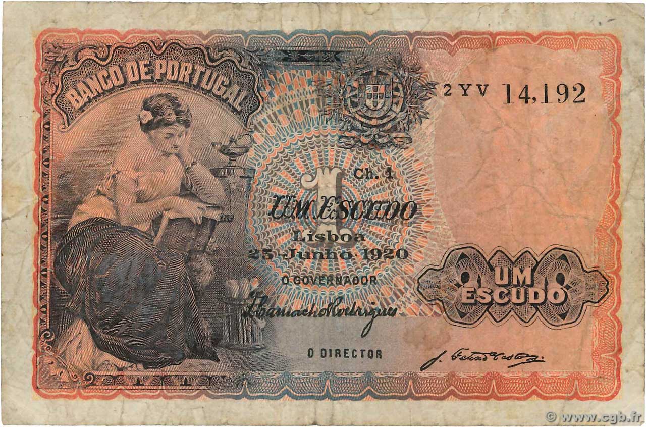 1 Escudo PORTOGALLO  1920 P.113a MB