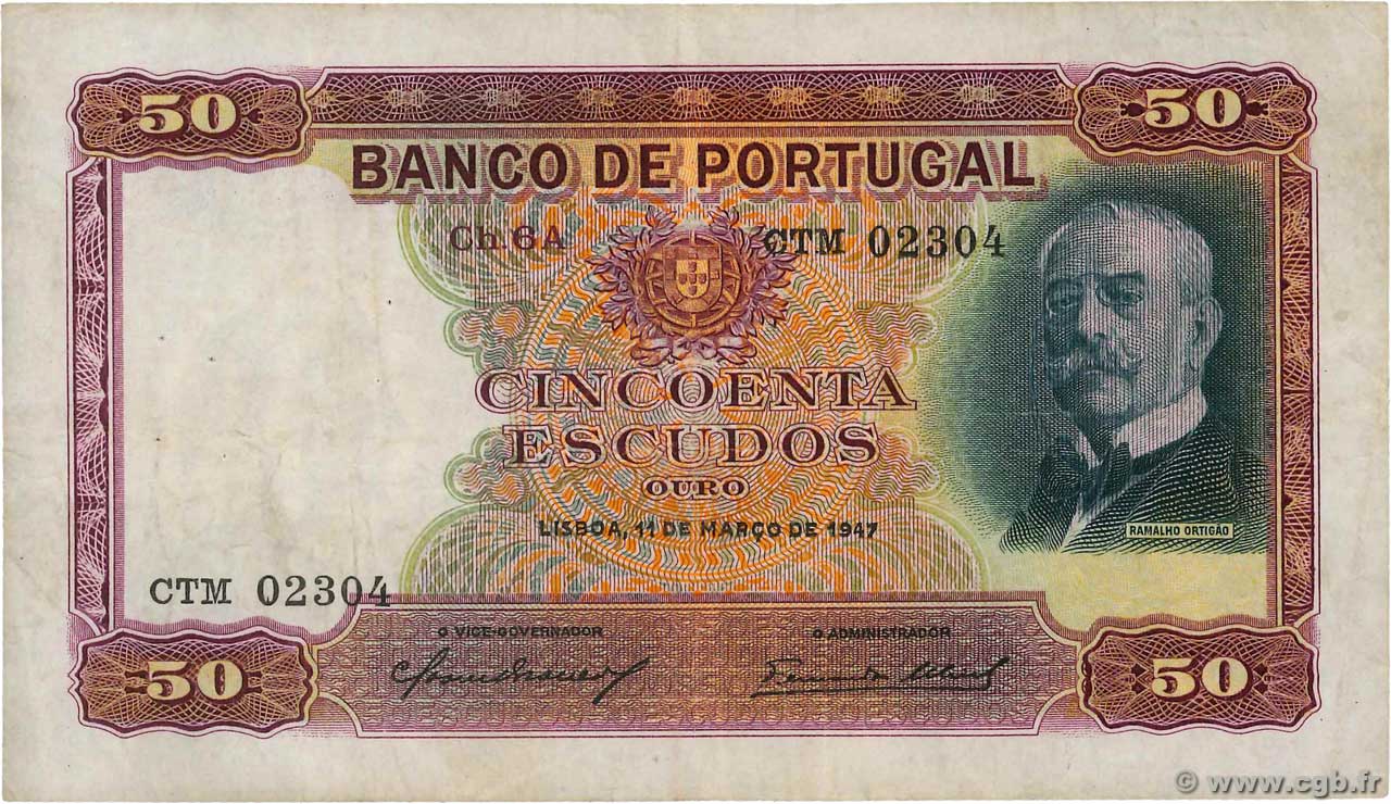 50 Escudos PORTUGAL  1947 P.154 MBC