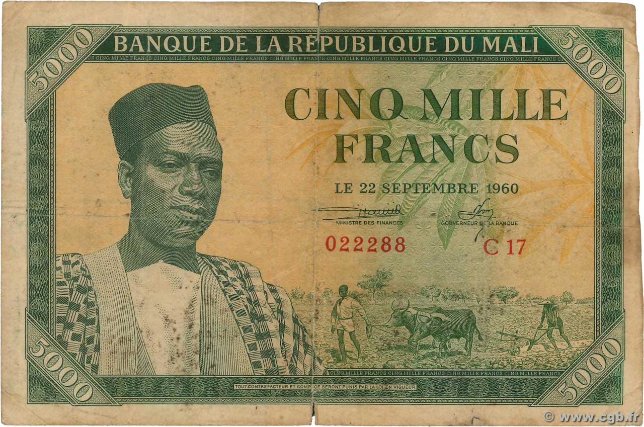 5000 Francs MALí  1960 P.05 RC+