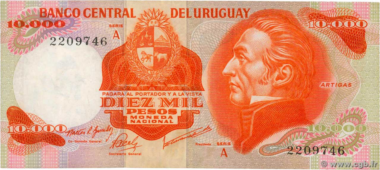 10000 Pesos  URUGUAY  1974 P.053a SC