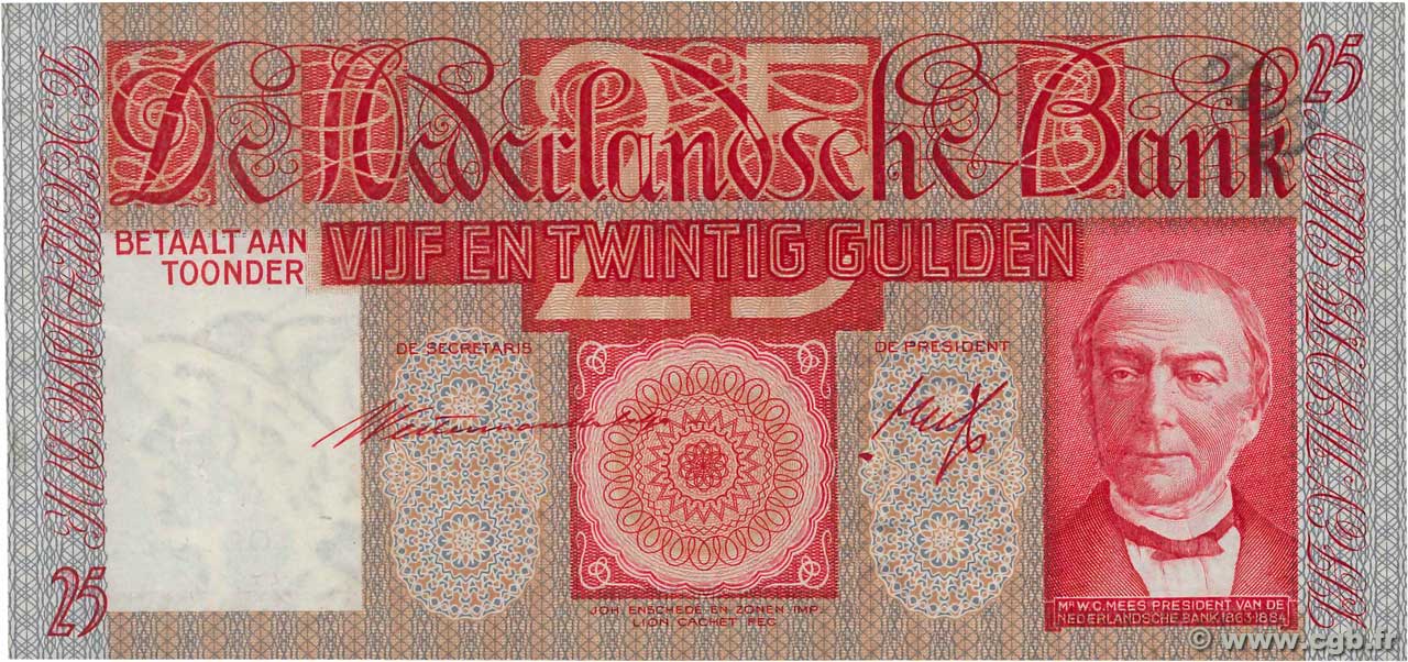 25 Gulden PAíSES BAJOS  1935 P.050 MBC