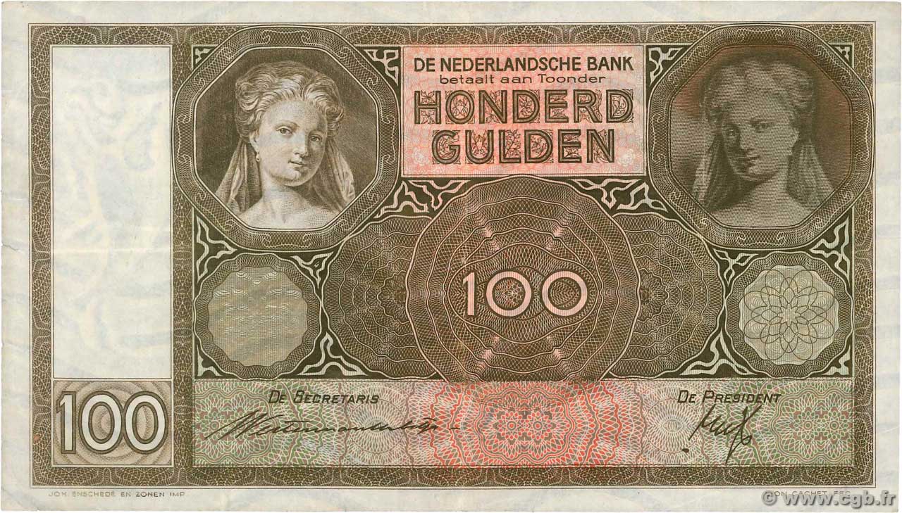 100 Gulden NIEDERLANDE  1939 P.051b fVZ
