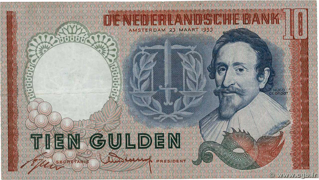 10 Gulden PAESI BASSI  1953 P.085 BB