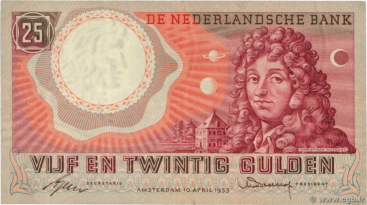 25 Gulden NETHERLANDS  1955 P.087 VF