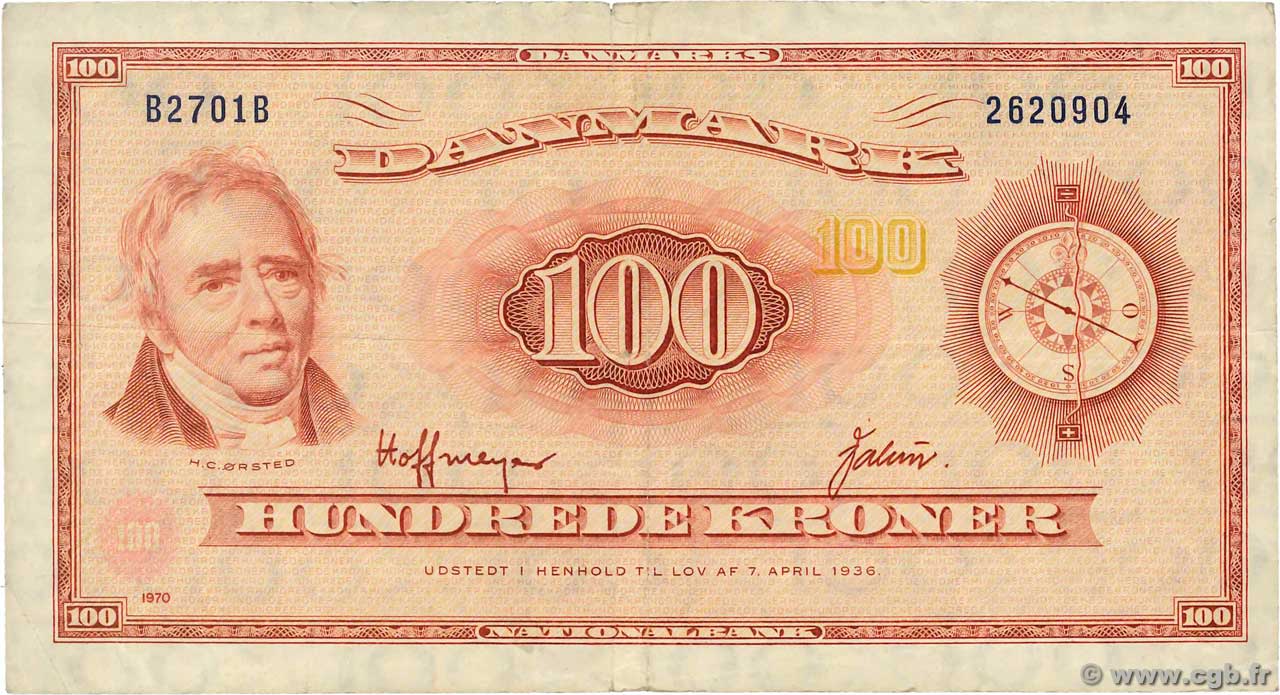 100 Kroner DENMARK  1970 P.046f F
