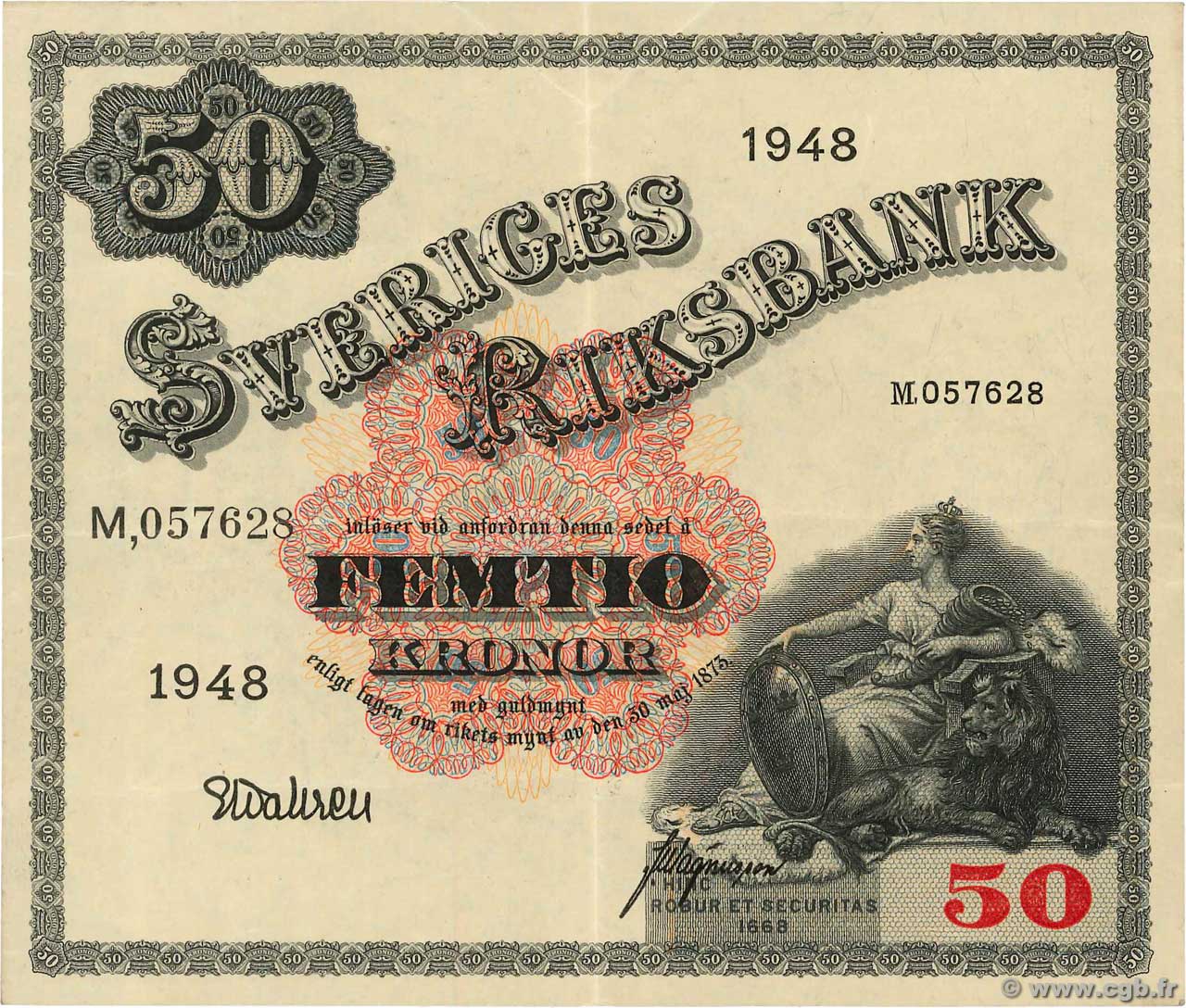 50 Kronor SUÈDE  1948 P.35ac MBC+
