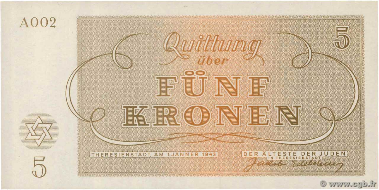 5 Kronen ISRAËL Terezin / Theresienstadt 1943 WW II.703 NEUF