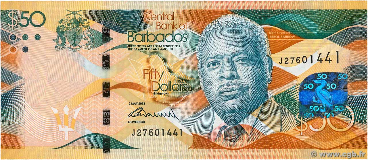 50 Dollars BARBADOS  2013 P.77a UNC-