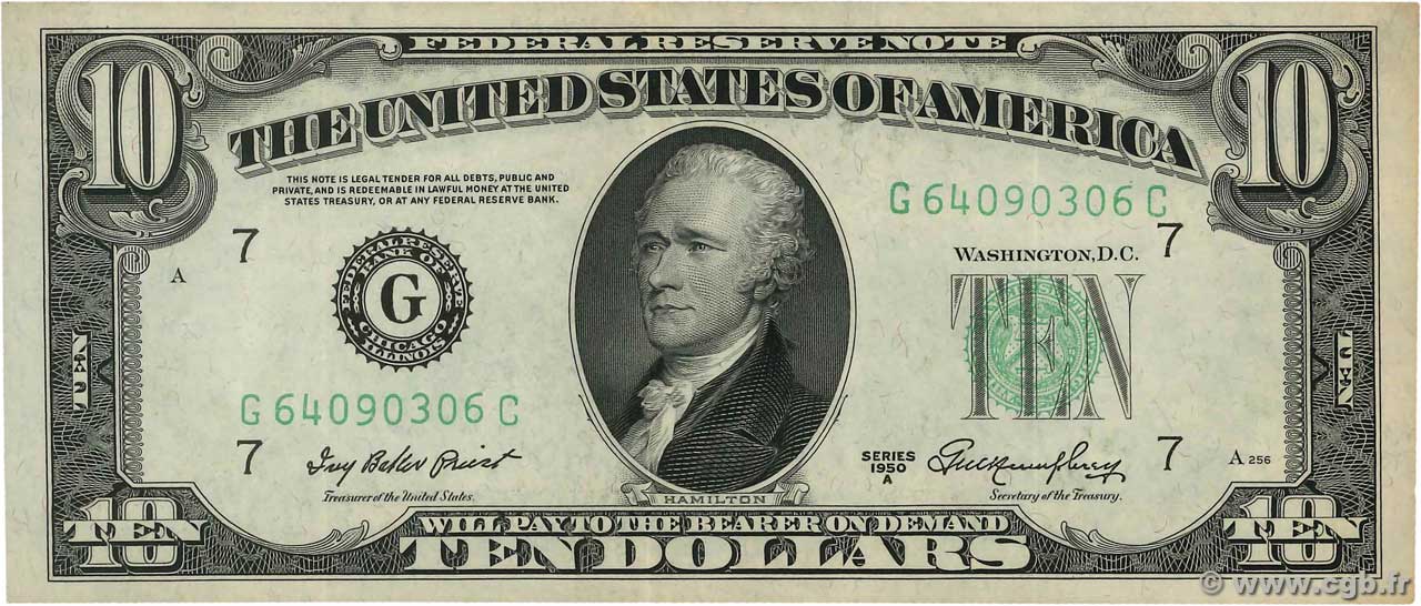 10 Dollars ÉTATS-UNIS D AMÉRIQUE Chicago 1950 P.439a TTB+