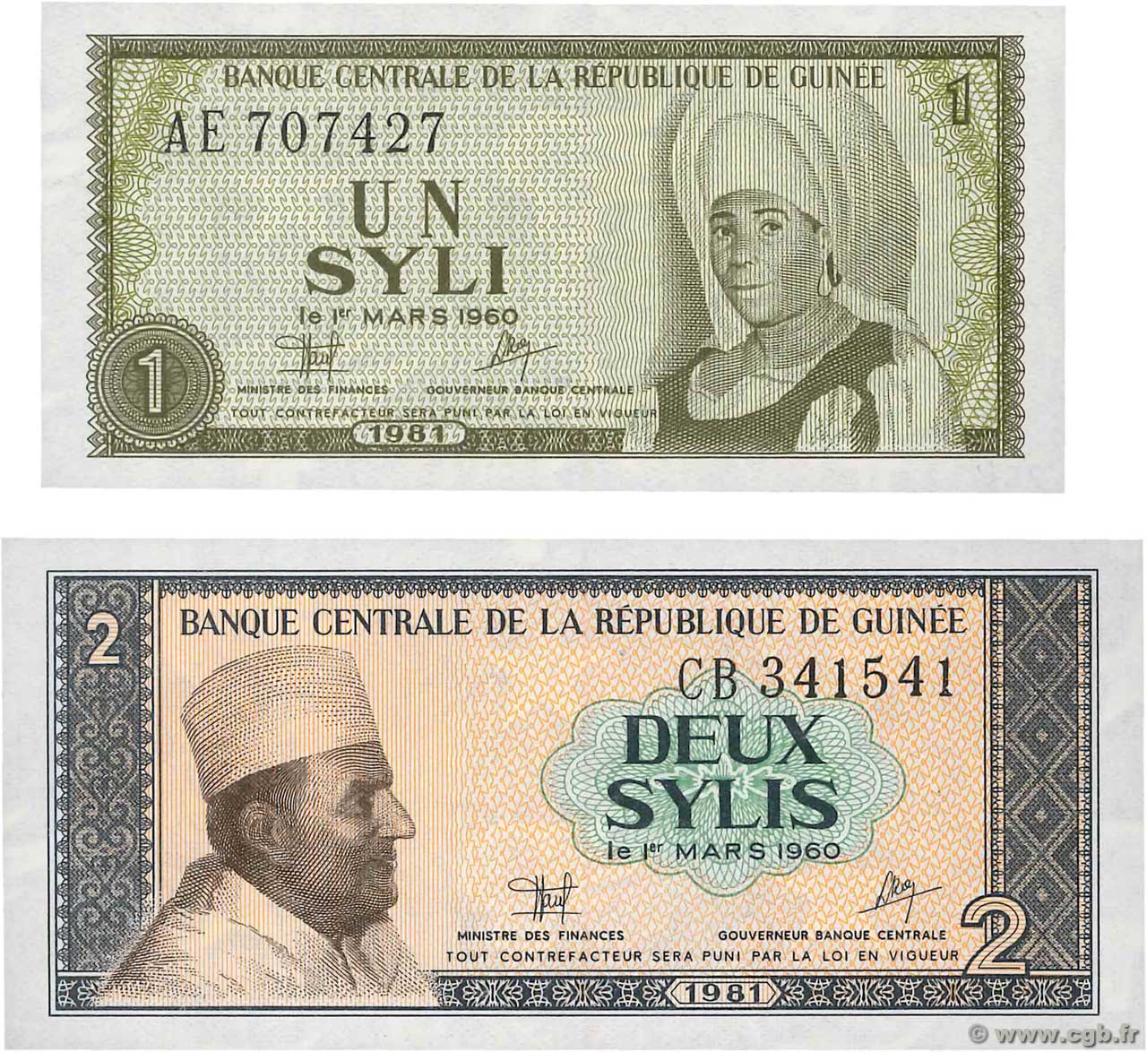 1 Syli  2 Sylis Lot GUINEA  1981 P.20 et 21 ST