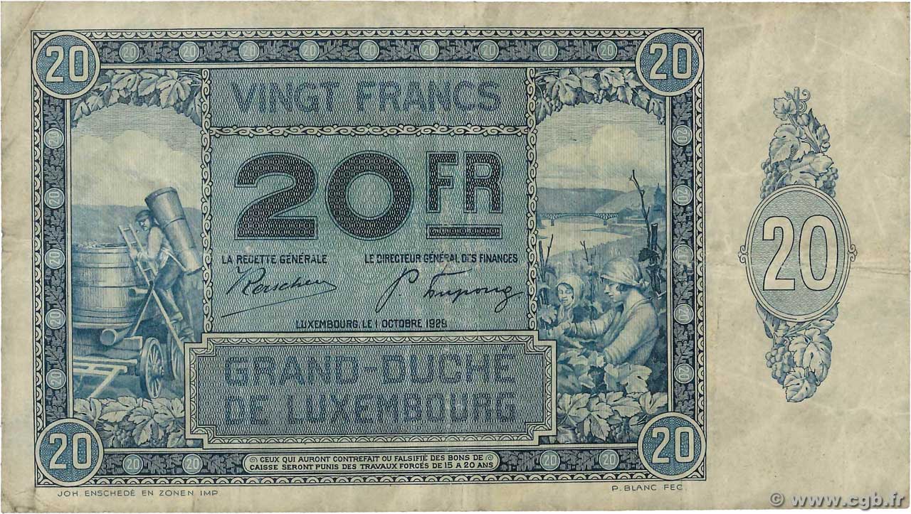 20 Francs LUXEMBOURG  1929 P.37a TTB