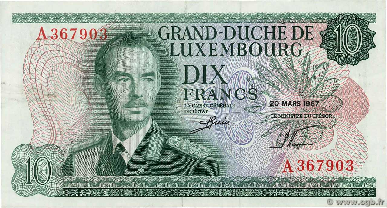 10 Francs LUXEMBURGO  1967 P.53a MBC