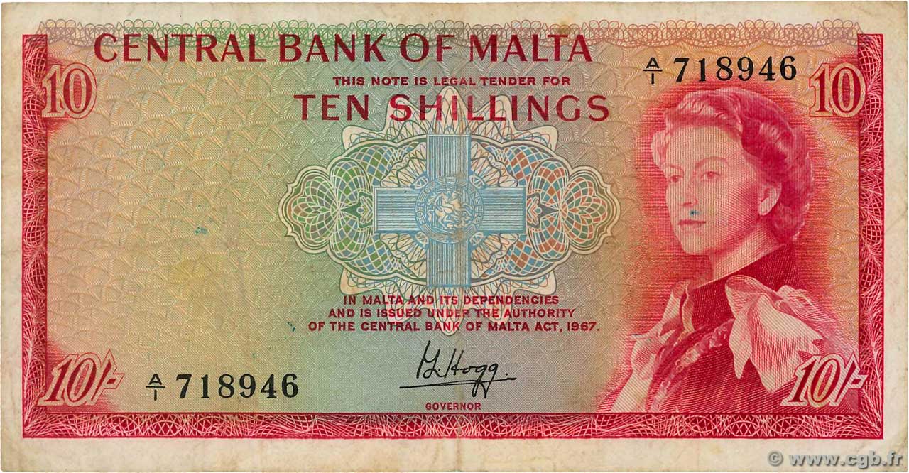 10 Shillings MALTE  1968 P.28a MB