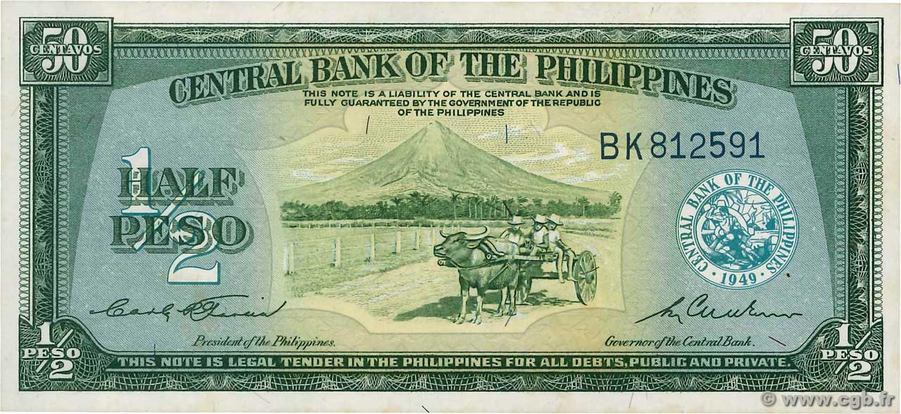 1/2 Peso PHILIPPINES  1949 P.132a XF