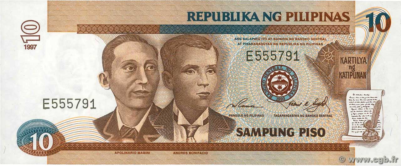 10 Pesos PHILIPPINES  1997 P.187a UNC
