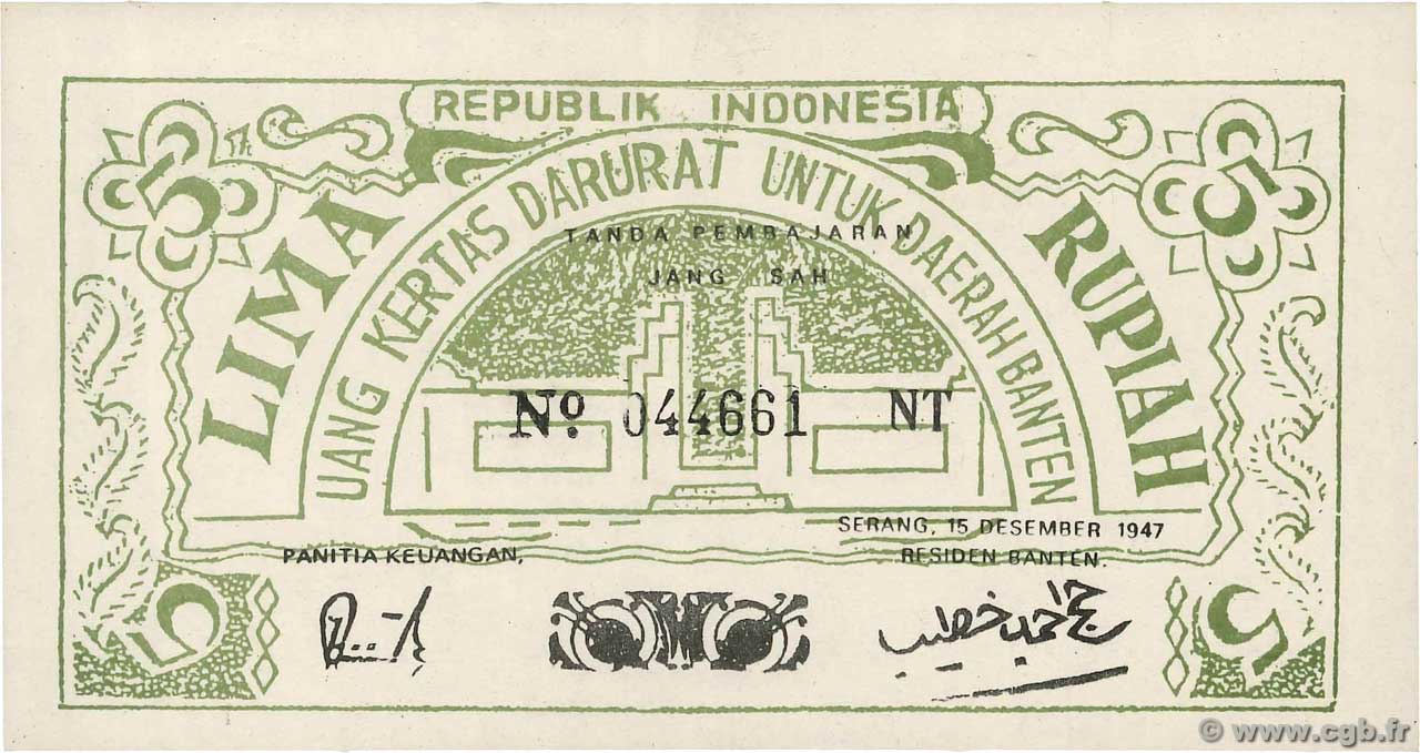 5 Rupiah INDONÉSIE Serang 1947 PS.122 pr.NEUF
