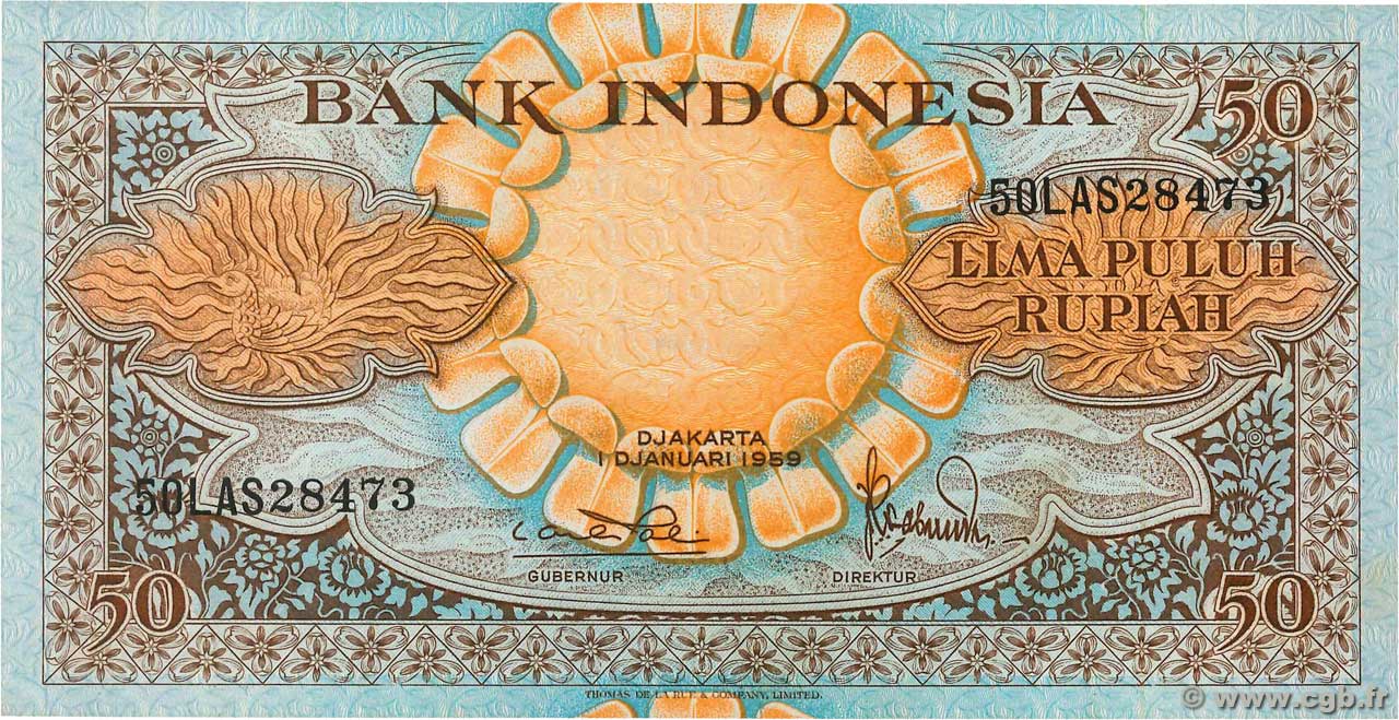 50 Rupiah INDONESIEN  1959 P.068a fST+