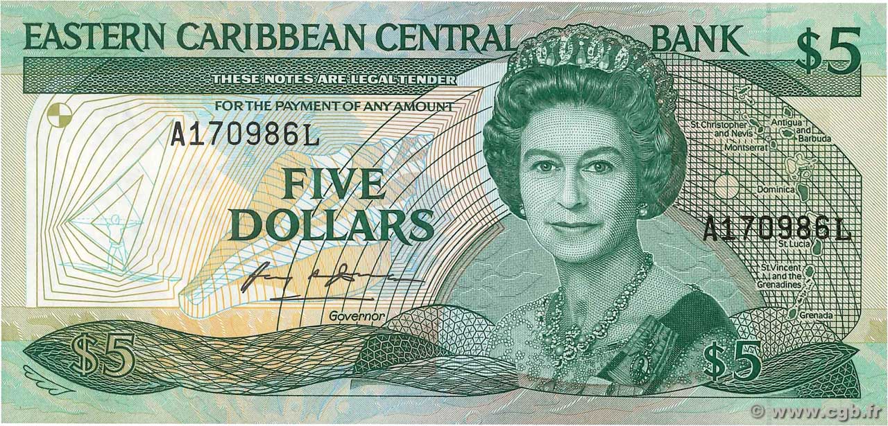 5 Dollars CARIBBEAN   1986 P.18l UNC