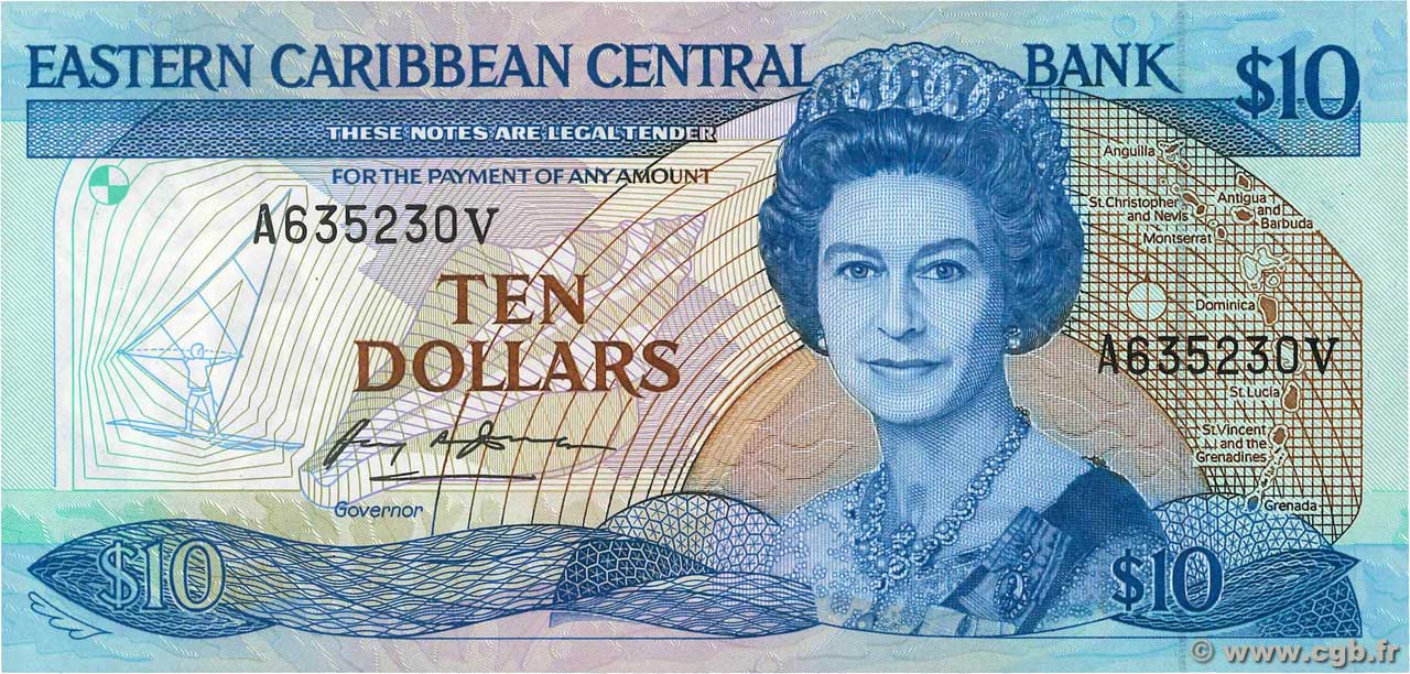 10 Dollars CARIBBEAN   1985 P.23v1 UNC