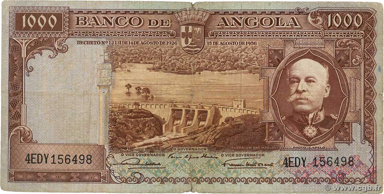 1000 Escudos ANGOLA  1956 P.091 fS