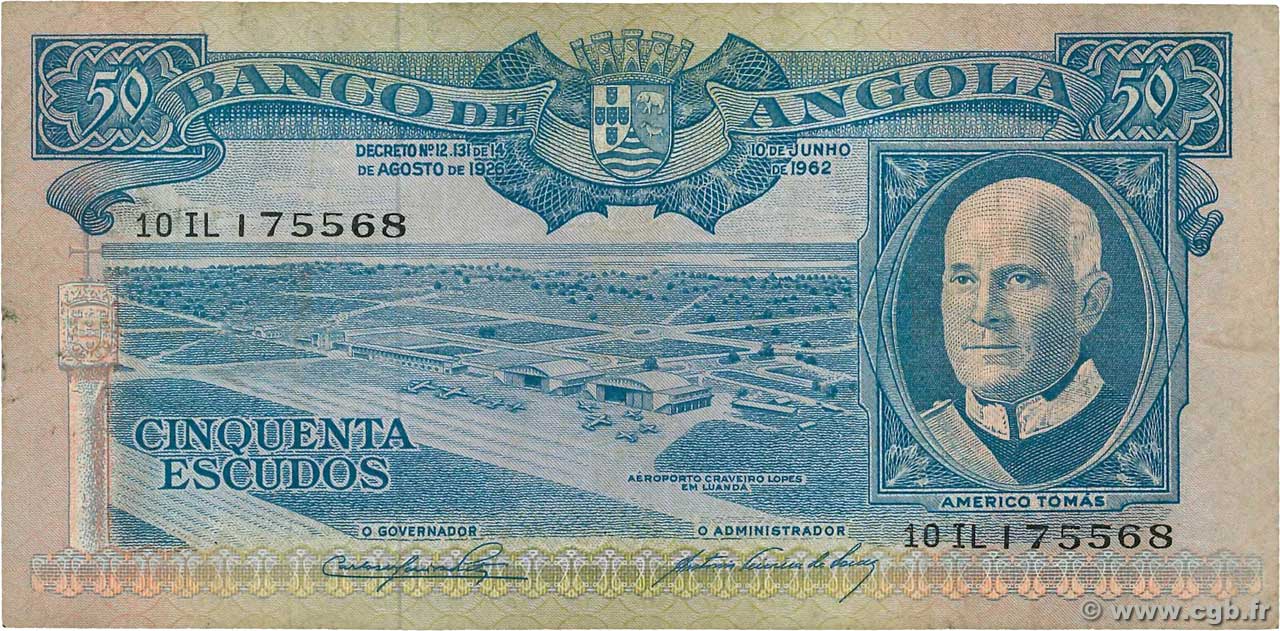 50 Escudos ANGOLA  1962 P.093 F