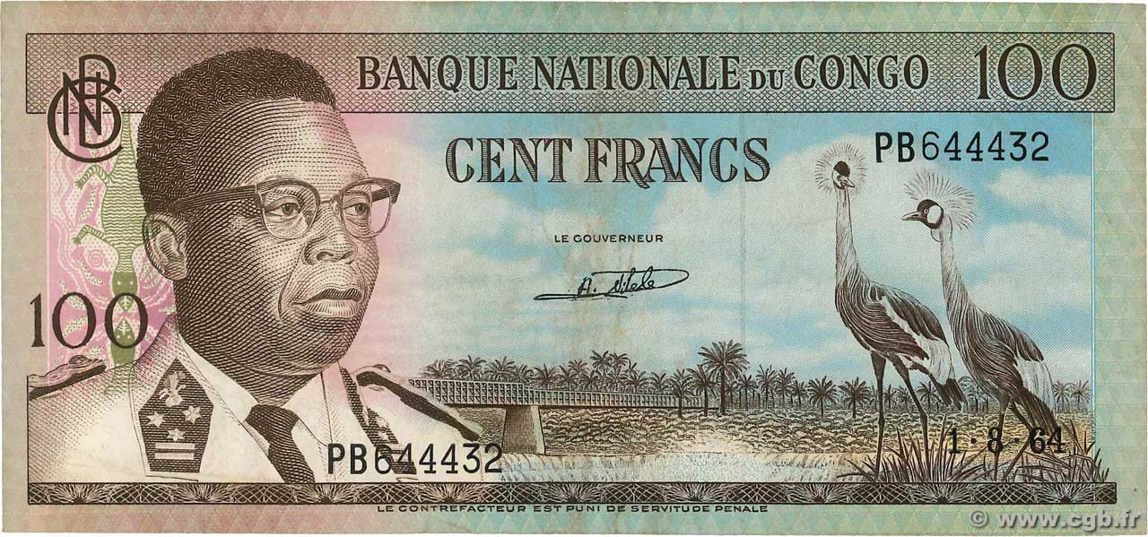 100 Francs REPUBBLICA DEMOCRATICA DEL CONGO  1964 P.006a BB