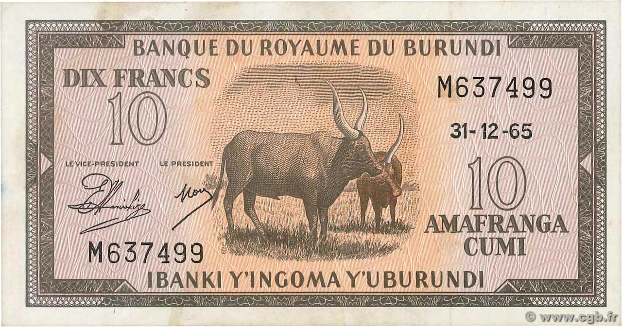 10 Francs BURUNDI  1965 P.09 EBC