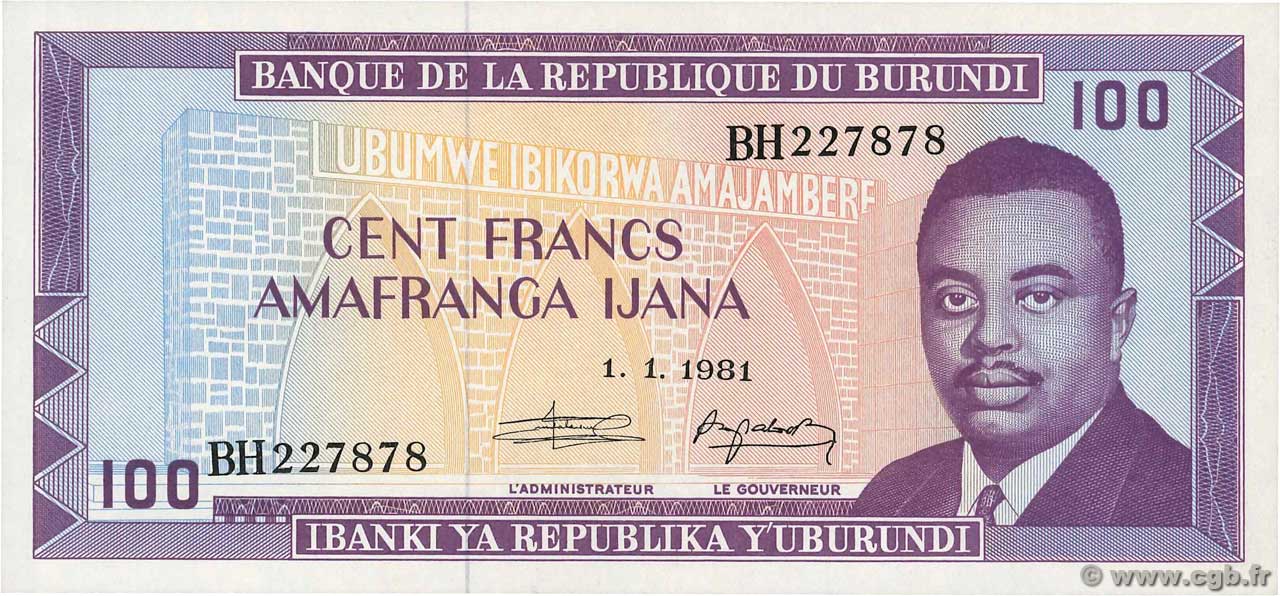 100 Francs BURUNDI  1981 P.29b FDC