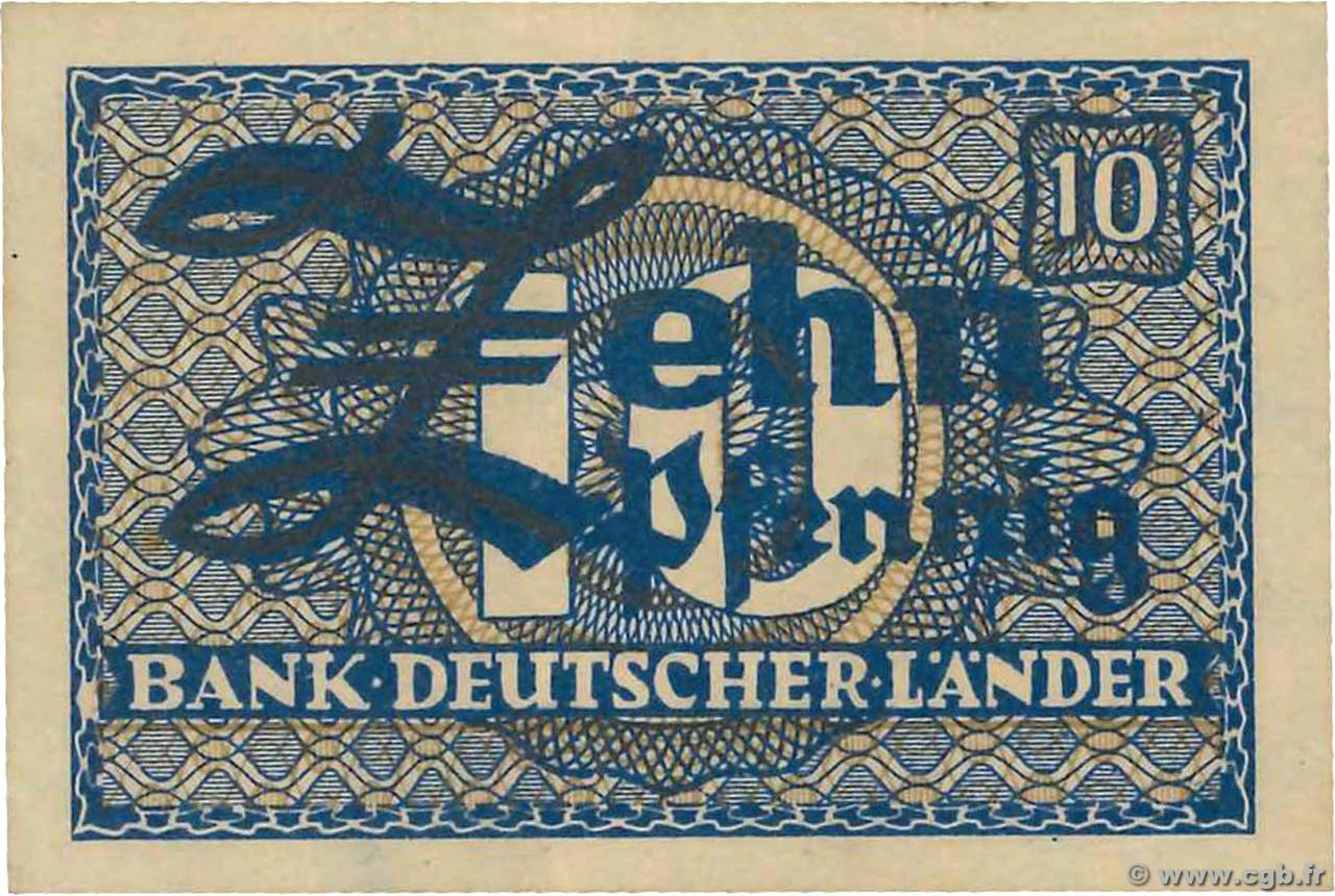 10 Pfennig GERMAN FEDERAL REPUBLIC  1948 P.12a fST+